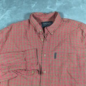 Abercrombie Fitch Shirt Mens Large Orange Button Up Plaid Preppy Academia Y2K